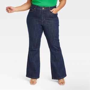 NWT Ava & Viv Women’s High Rise Relaxed Dark Blue Flare Jeans